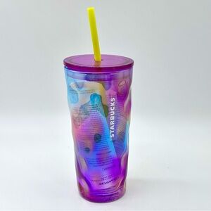 Starbucks Iridescent Tumbler with Yellow Straw - Mottled Glass Cold Cup (18 oz)